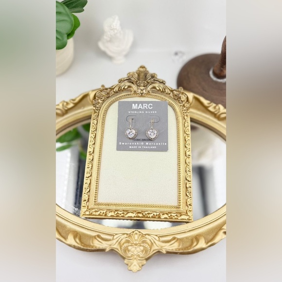 MARC Sterling Silver Heart Earrings – Swarovski® Marcasite & Cubic Zirconia - Picture 3 of 8